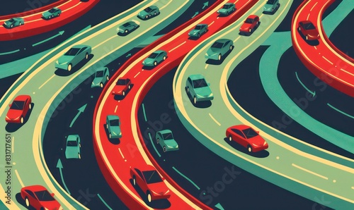 traffic jam illustration with the street full of cars photo