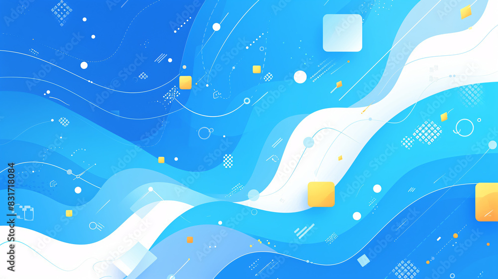 Naklejka premium A minimalist business background with abstract wave patterns and flat icons representing various business concepts, perfect for clean and modern presentations