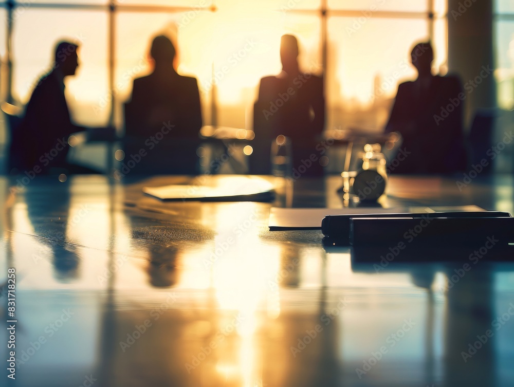 Vibrant sunset casts an amber glow on bustling professionals Vibrant sunset casts an amber glow on bustling professionals