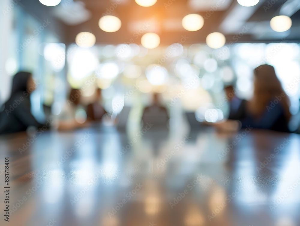 Fototapeta premium Meeting silhouettes blend in a softly blurred office setting