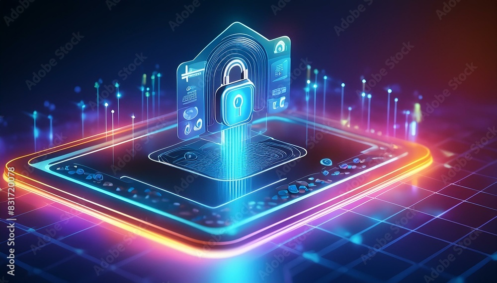 Fototapeta premium electronic circuit board with processor. A depiction of online banking security features like biometric authentication and encryption