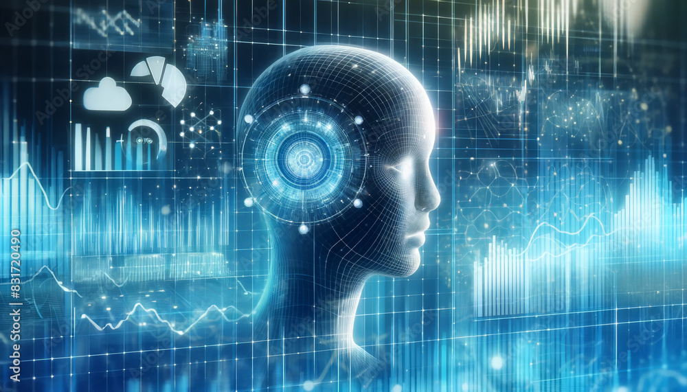 Fototapeta premium AI visualizing data with holographic charts
