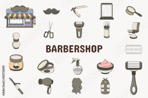 Barbershop Lineal Color Vector Illustration Icon Sticker Set Design Materials
