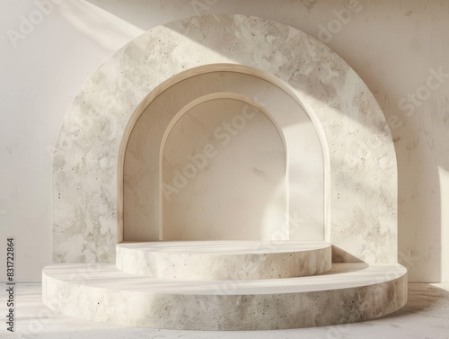Arched background adds sophistication to minimalist display podium