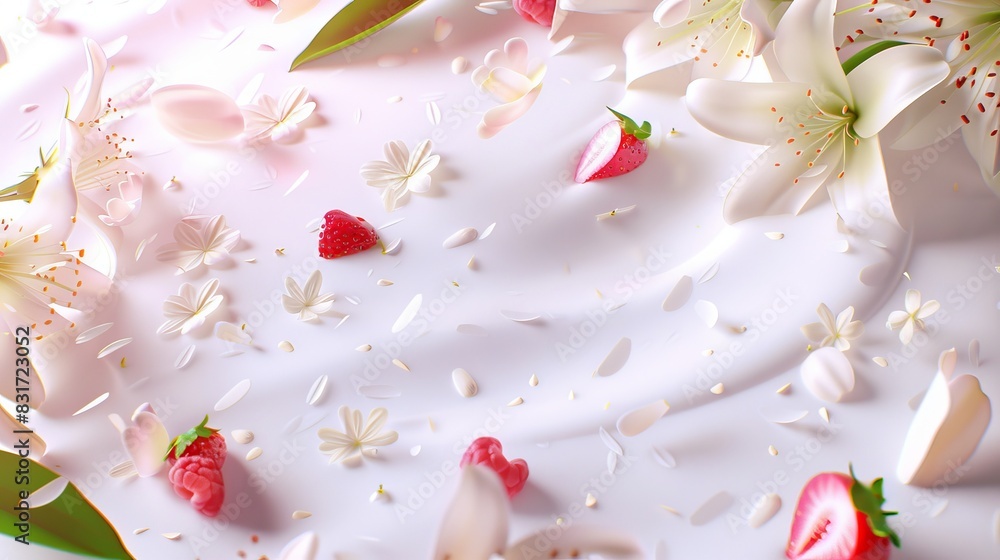Flowers and petals on white background. Flowers and petals on white background.