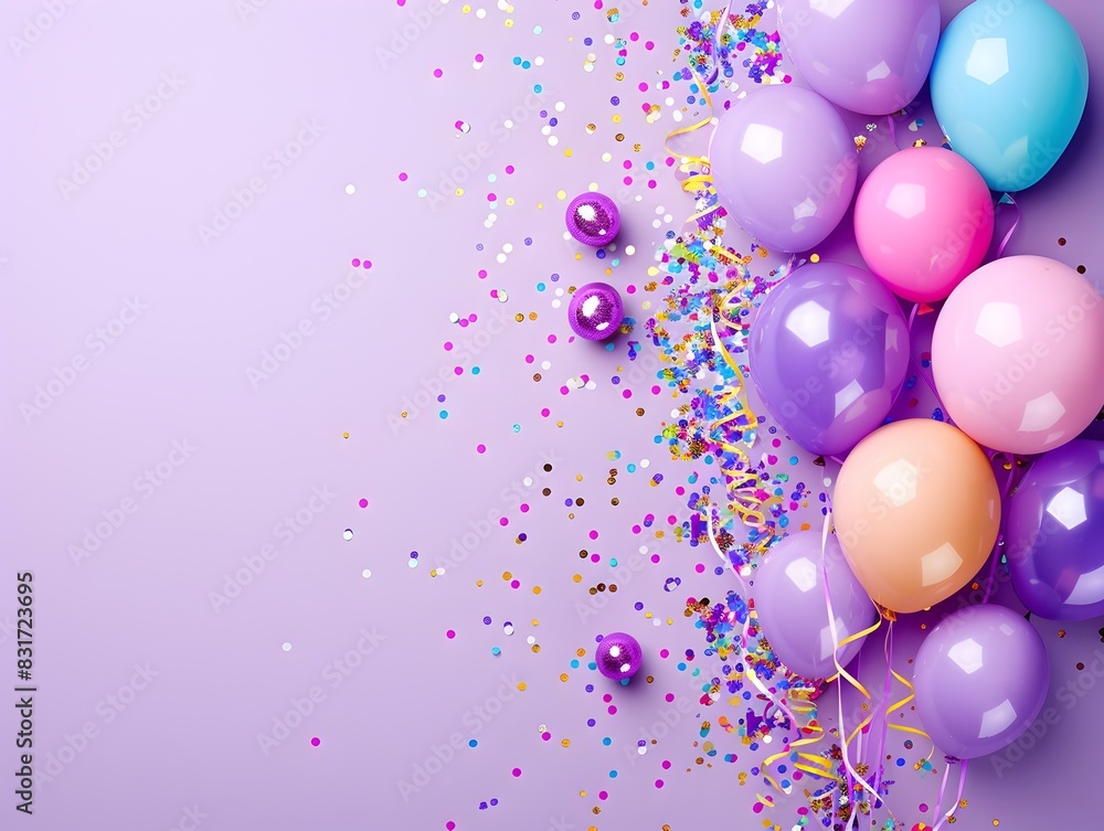 Carnival Essentials Balloons Streamers and Confetti Animate a Minimalist Lavender Backdrop Carnival Essentials Balloons Streamers and Confetti Animate a Minimalist Lavender Backdrop