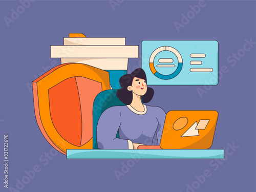 Business network security character flat vector concept operation hand drawn illustration
