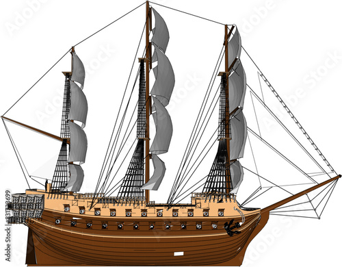 Vector illustration sketch vintage classic old traditional ethnic sailing ship detail design drawing