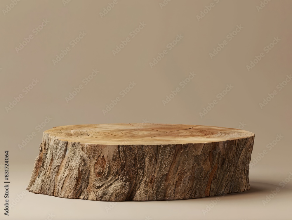 Solitary wooden stump stands against neutral backdrop Solitary wooden stump stands against neutral backdrop