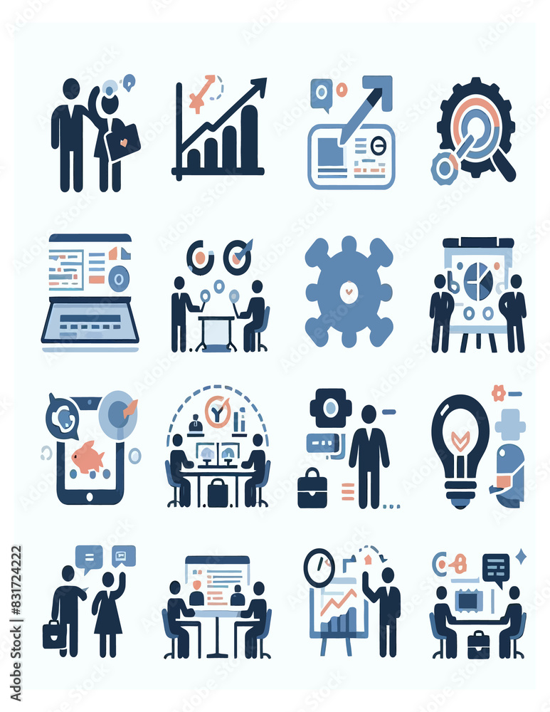 Minimal Teamwork in business management icon set Minimal Teamwork in business management icon set