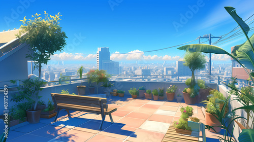 Rooftop view of the building, anime style illustration © KSeeD Art