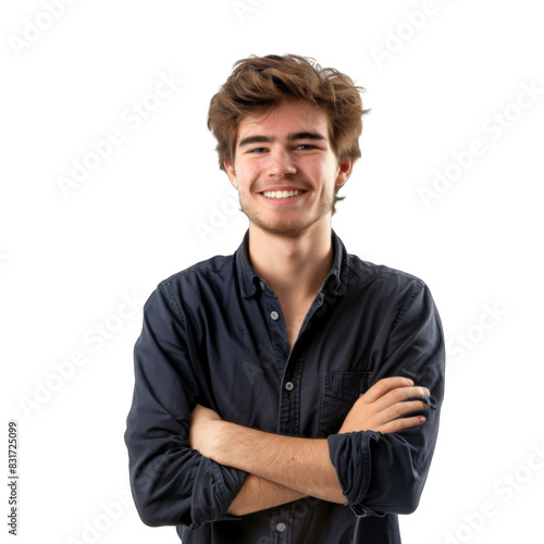 Wallpaper Mural Portrait of handsome smiling young man with folded arms, white background Torontodigital.ca