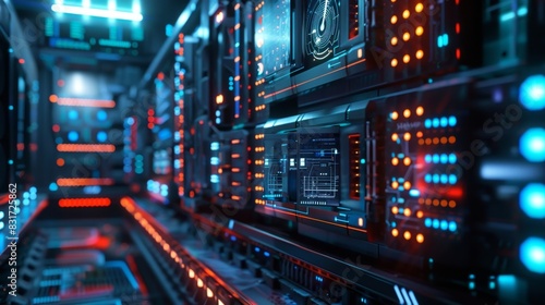 The futuristic setting resembles soing out of a scifi movie with pulsing lights and advanced technology in the Crypto Mining Farm.