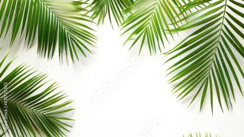 Palm branches on a white background. Suitable for board, postcards,Border settings, copy space. - Generative Ai © FDStock