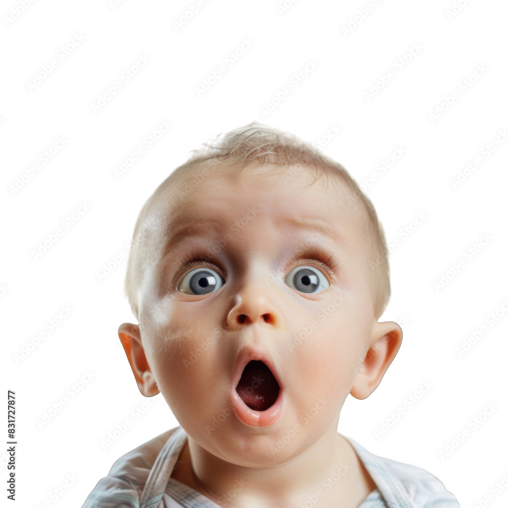 Surprised happy cute baby, white background Surprised happy cute baby, white background