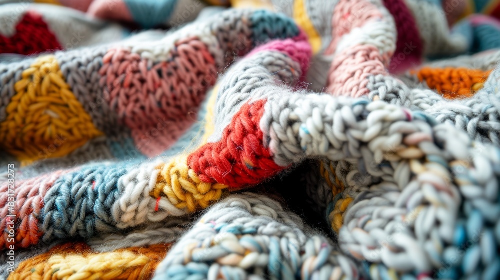 Crumpled knitted blanket. Soft and warm fabric crumpled in folds. Texture for background or illustrations Crumpled knitted blanket. Soft and warm fabric crumpled in folds. Texture for background or illustrations