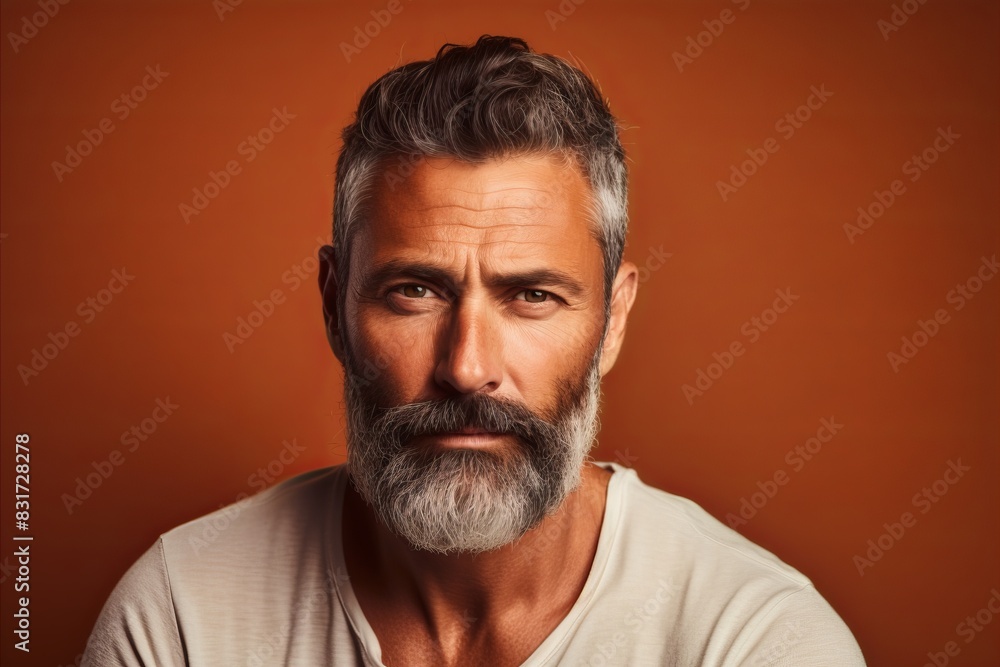 Obraz premium Handsome bearded man looking at camera. Portrait of mature man with grey beard and mustache.