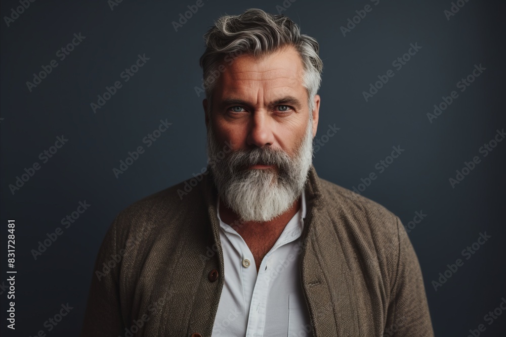 Portrait of a handsome mature man with grey hair and beard. Portrait of a handsome mature man with grey hair and beard.