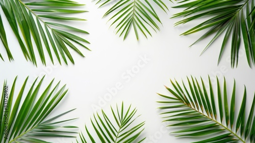 Palm branches on a white background. Suitable for board  postcards Border settings  copy space. - Generative Ai