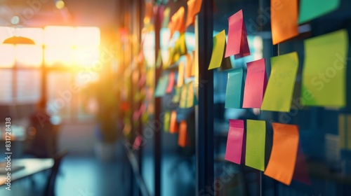 Colorful sunset palette adorning office with sticky notes