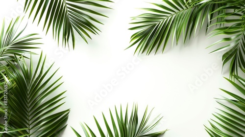 Palm branches on a white background. Suitable for board, postcards,Border settings, copy space. - Generative Ai © FDStock