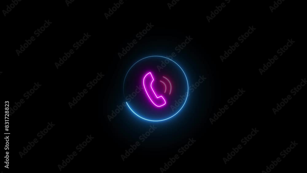 Neon calling animation on black background. Neon calling animation on black background.