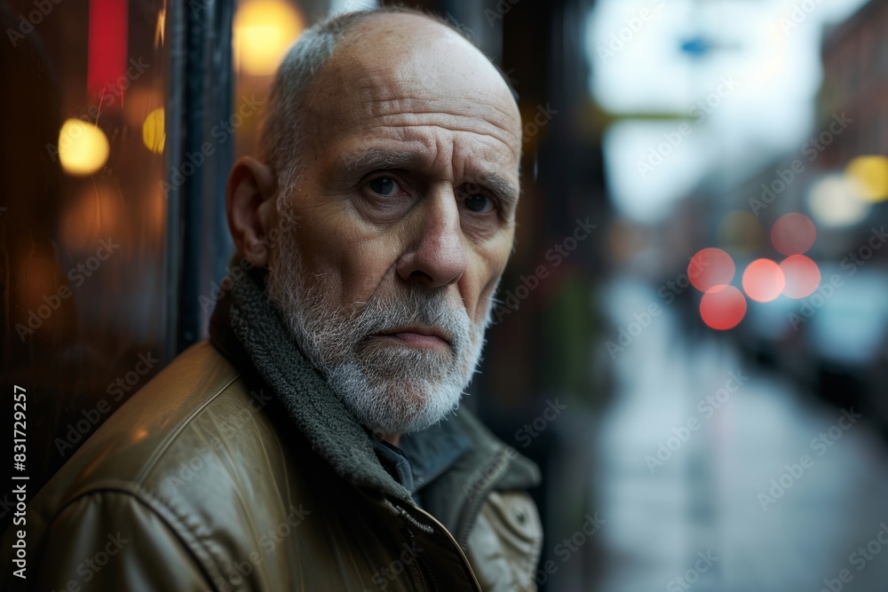 Portrait of a senior man with gray beard in the city. Portrait of a senior man with gray beard in the city.