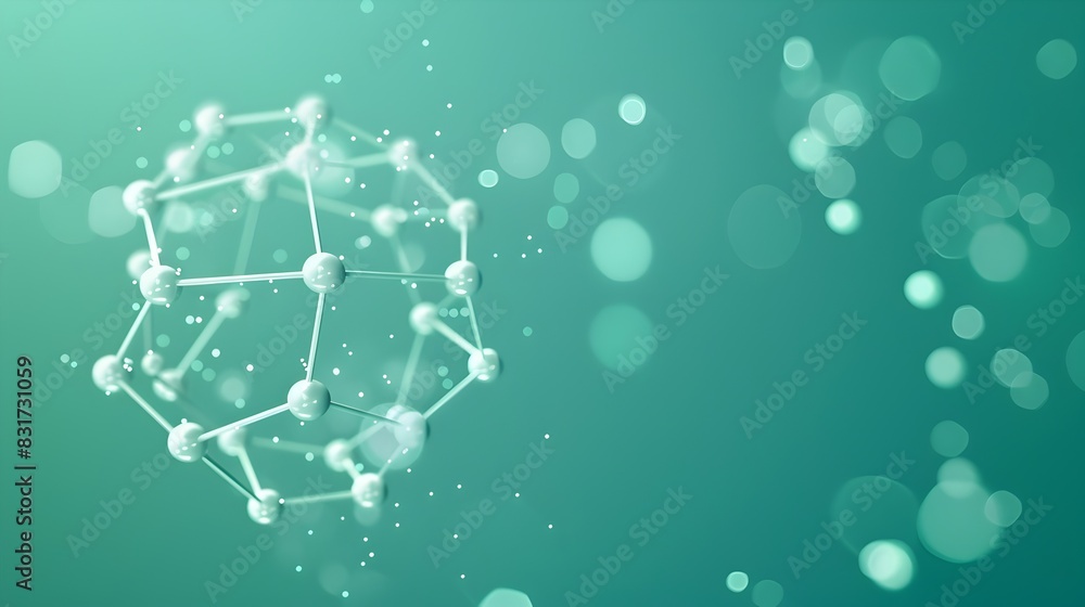 Fototapeta premium Mesmerizing Pentagonal Molecule Surrounded by Dotted Patterns on Serene Emerald Background