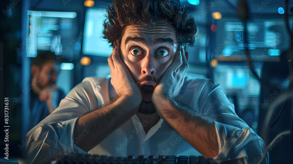 Financial Crisis Unveiled: High Res Image of Panicked Employees Reacting to Sudden Stock Value Plummet | Stock Photo Concept Financial Crisis Unveiled: High Res Image of Panicked Employees Reacting to Sudden Stock Value Plummet | Stock Photo Concept