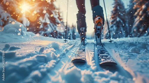Concept of endurance sports, Man cross-country skiing photo
