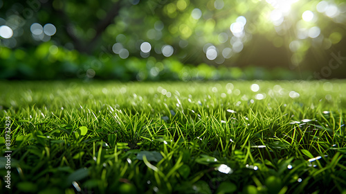  A sunlit green grass field.