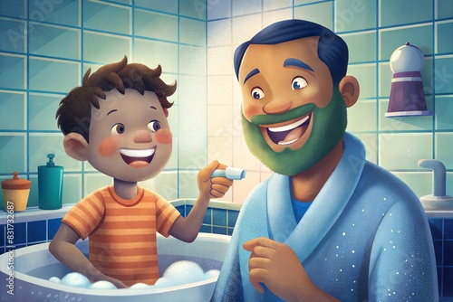 father and son in bathroom