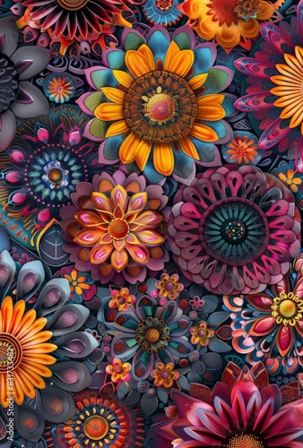 Colorful floral pattern with flowers.