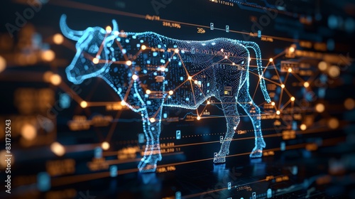 Bull market trading graph with silhouette of a bull and investment diagram for stock market analysis