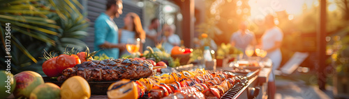 Labor Day Community Cookout: Photo Realistic Image Capturing Community Spirit and Togetherness on High Resolution Glossy Backdrop   Stock Photo Concept photo