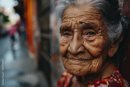 Old Asian woman with a sad face in the street of Kathmandu, Nepal. © Stocknterias