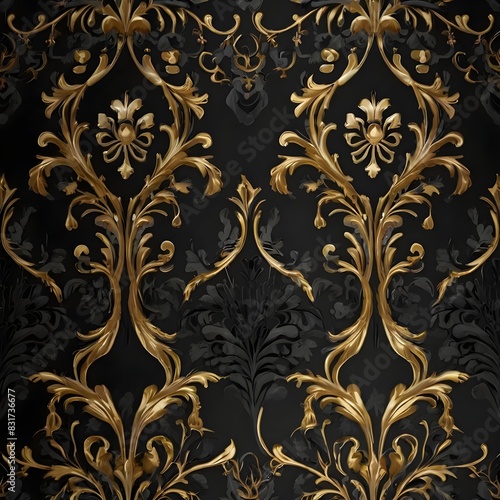 Black luxury cloth  silk satin velvet  with floral shapes  gold threads  luxurious wallpaper  elegant abstract design. Generative AI 