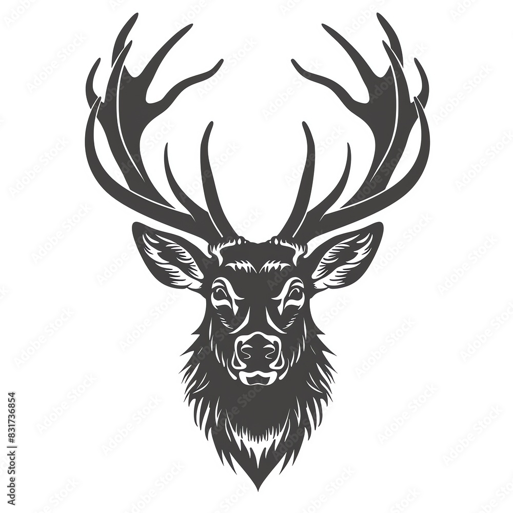 Majestic stag head silhouette, designed for outdoor sports logos, perfect for hunting gear and conservation group apparel