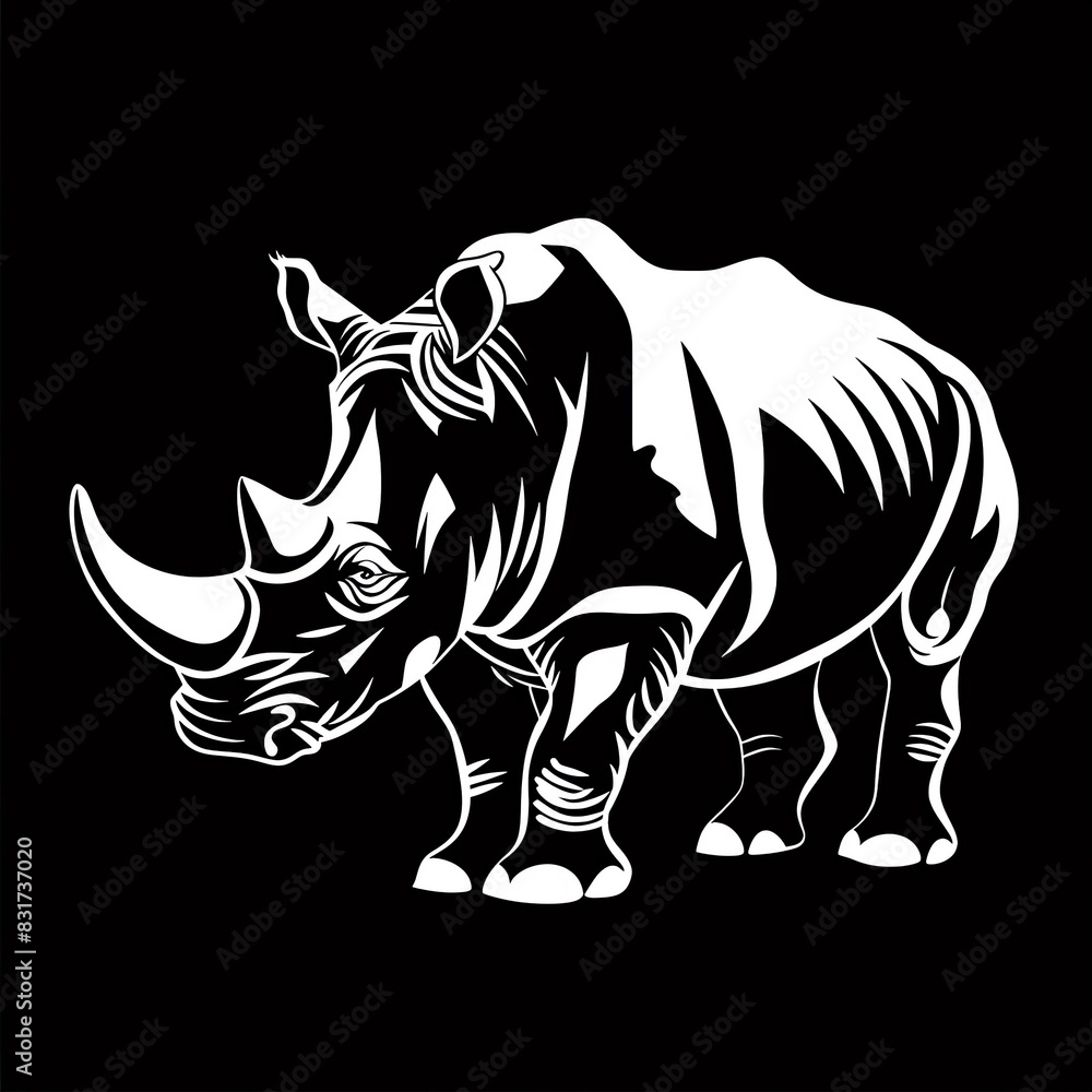 Fototapeta premium Rugged silhouette of a rhinoceros, perfect for a defensive sports team logo, ideal for rugby jerseys and protective gear