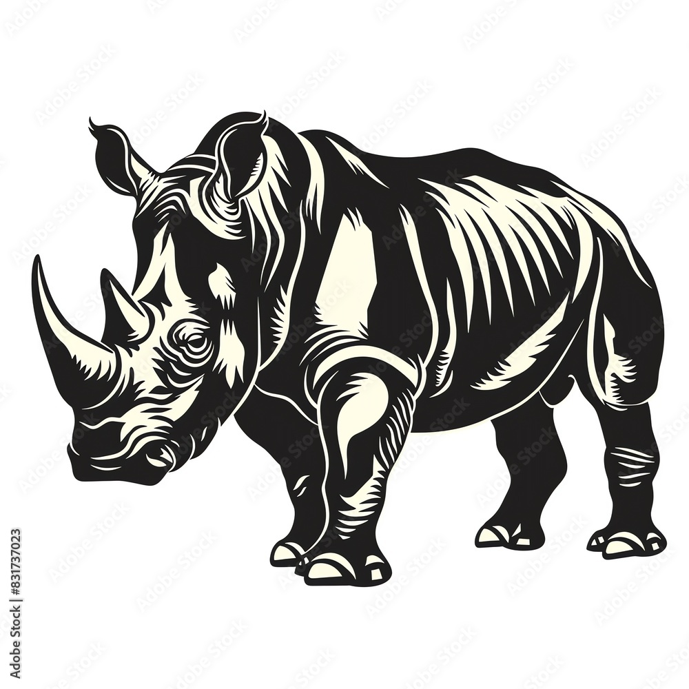 Rugged silhouette of a rhinoceros, perfect for a defensive sports team logo, ideal for rugby jerseys and protective gear