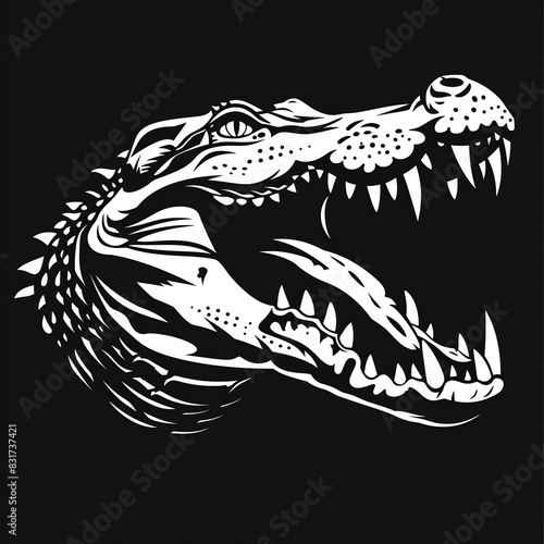 Fierce alligator snap silhouette, crafted for intimidating sports team logos, suitable for wrestling team apparel
