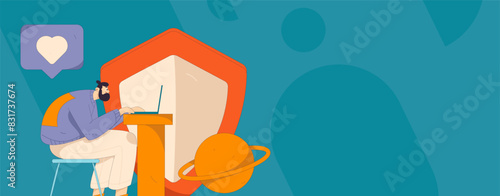 Business network security character flat vector concept operation hand drawn illustration
