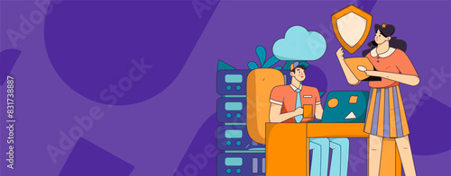 Business network security character flat vector concept operation hand drawn illustration
