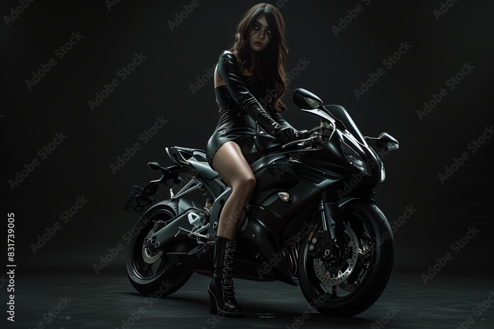photo shoot in hyperrealism with high resolution and high quality of a girl on a bike