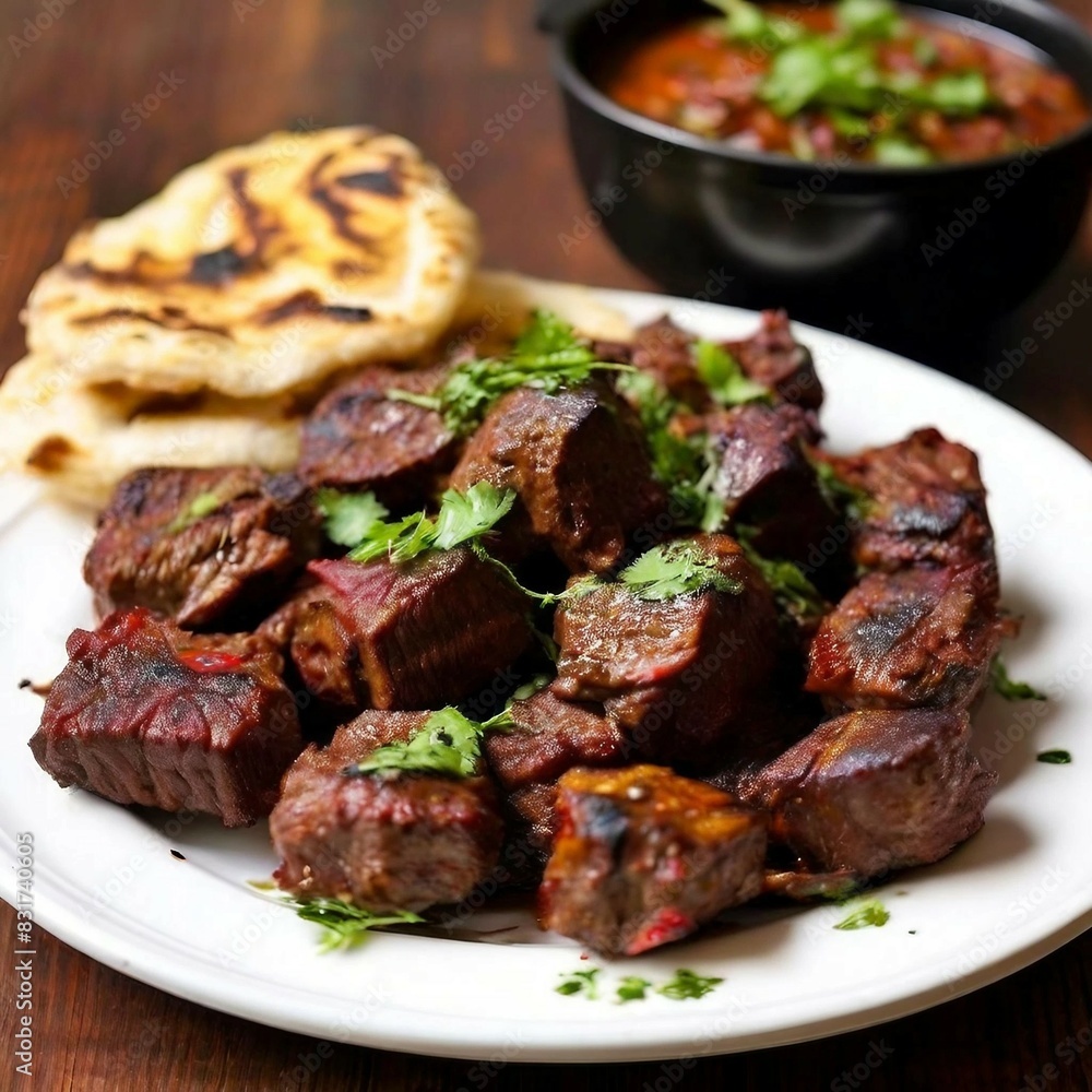 Beef Grill Tikka boti with naan Beef Grill Tikka boti with naan