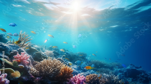 Beautiful sea life under the ocean, World Ocean Day concept, Natural lighting, Photo shot