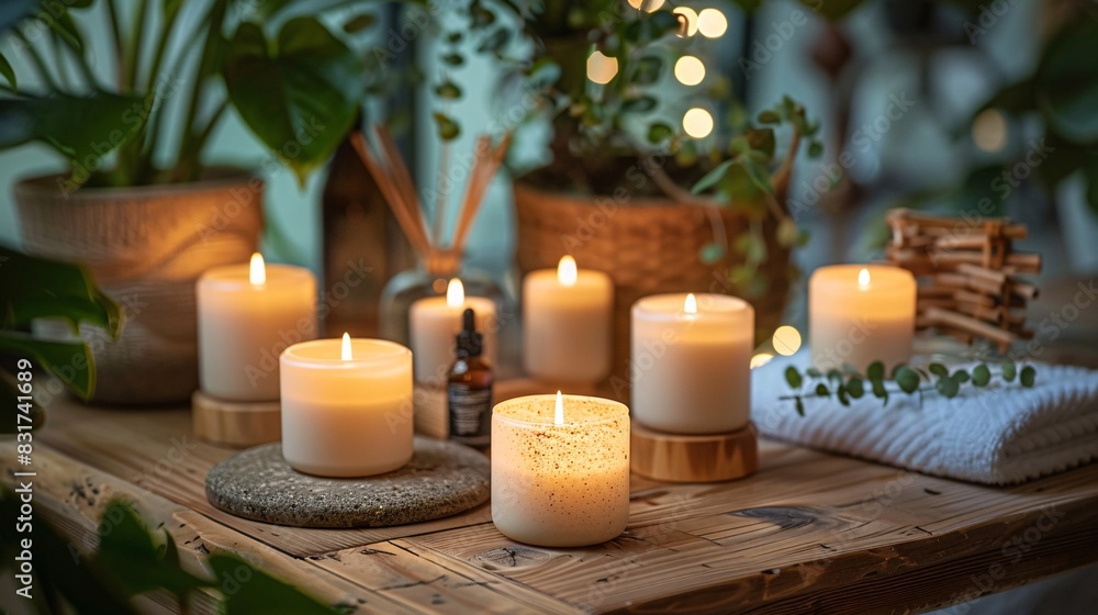 spa still life with candles and towel spa still life with candles and towel