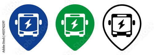electric bus location map pointer blue green black graphic icon symbol public transport