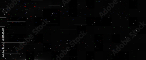 Glitch video tape background. Pixelated noise texture template. Glitched vhs tv pixel wallpaper. Image distortion distressed backdrop effect. Lost signal concept. Vector illustration