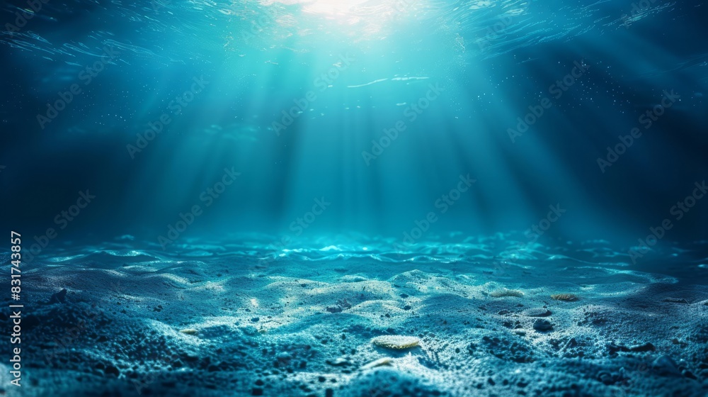 Deep Blue Ocean Water With Bright Sun Rays Shining Through The Surface Deep Blue Ocean Water With Bright Sun Rays Shining Through The Surface